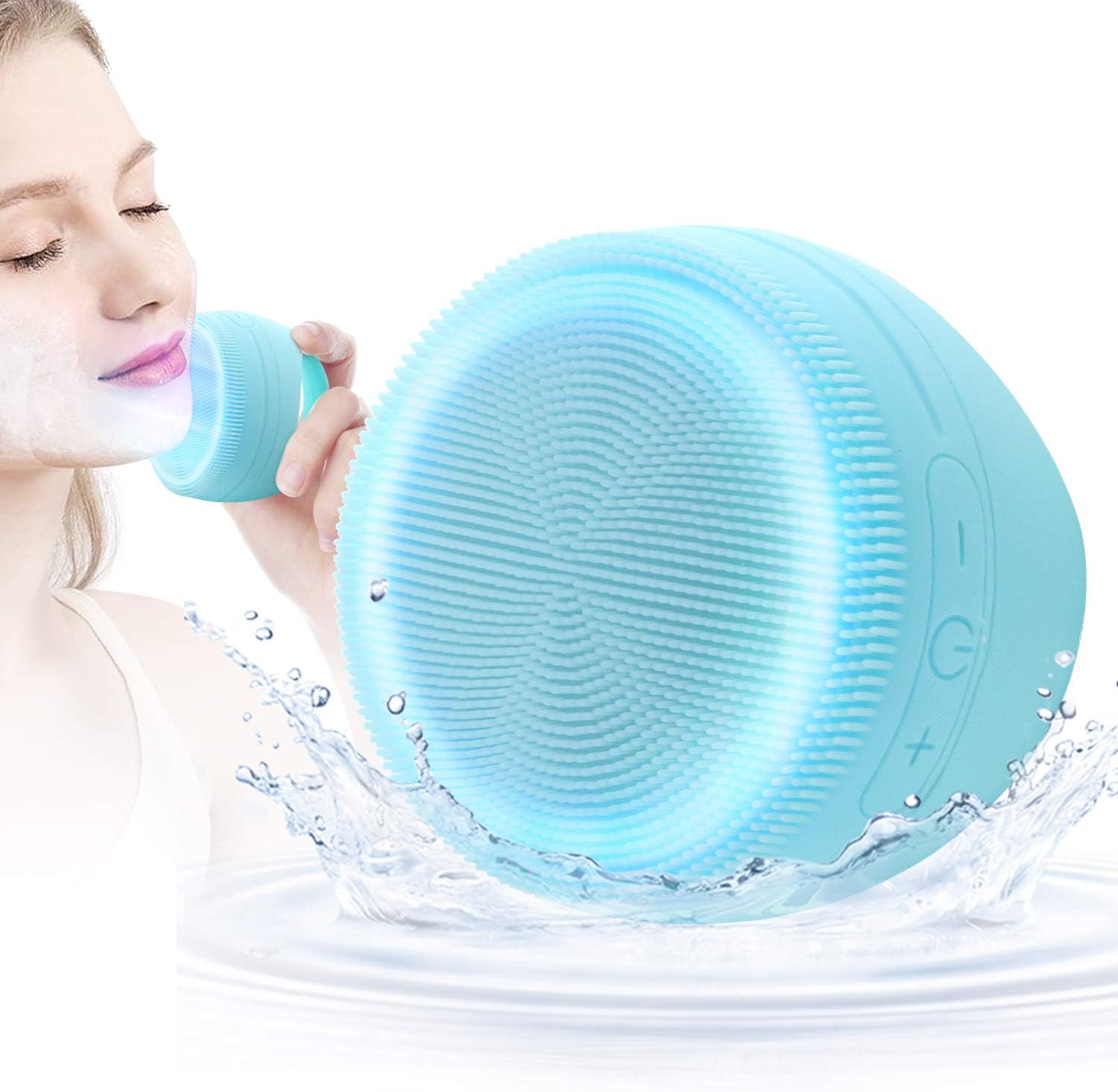 Sonic Vibrating Facial Cleansing Silicone Brush - 3 Modes, Red/Blue Light Therapy, Non-slip silicone handle, IPX7Waterproof, Smart Timer, Exfoliating and Massaging, Automatic drying Function