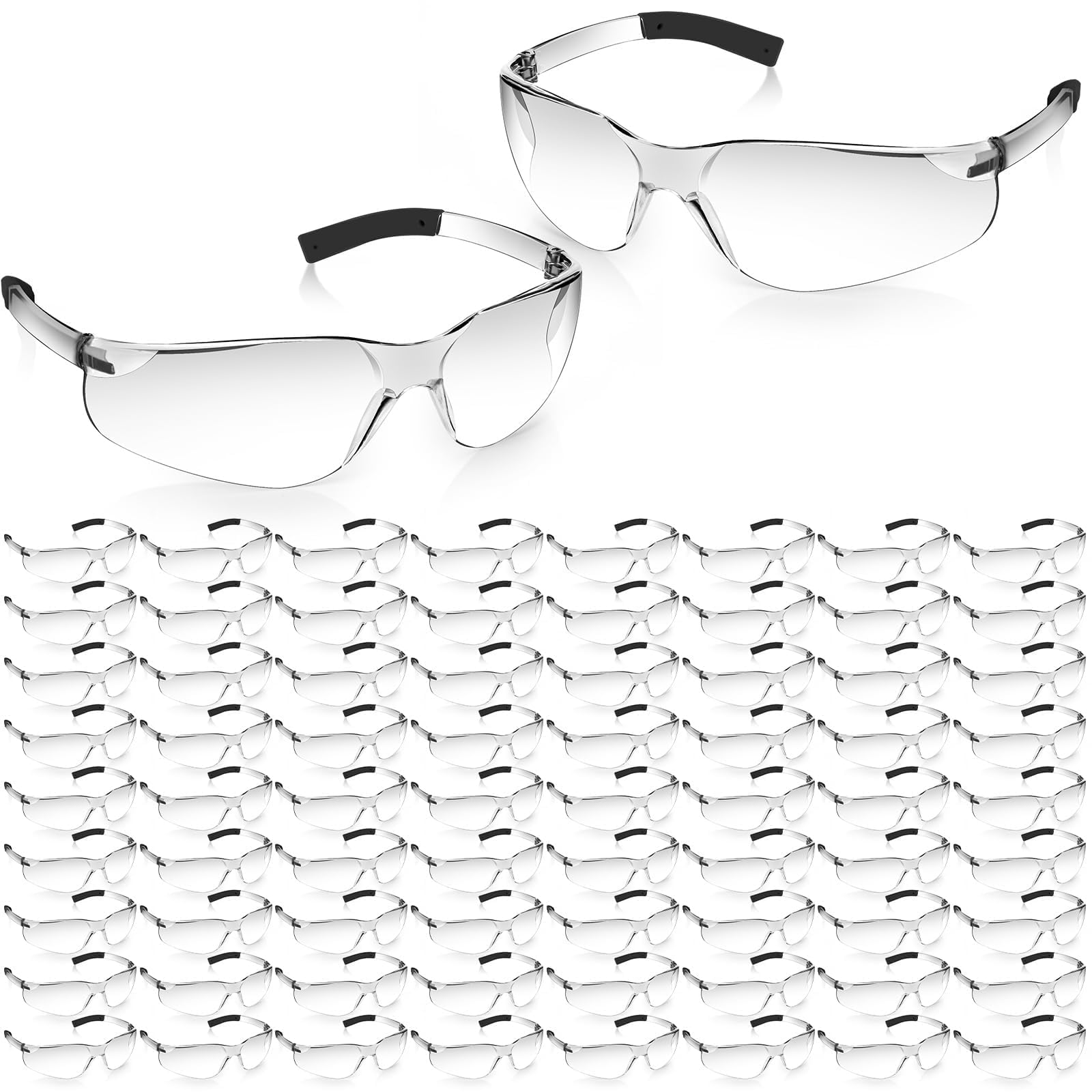 Paquete de 150 lentes de seguridad transparentes/tintados, gafas protectoras a granel para uso en interiores y exteriores, mujeres, hombres, trabajo, laboratorio, construcción