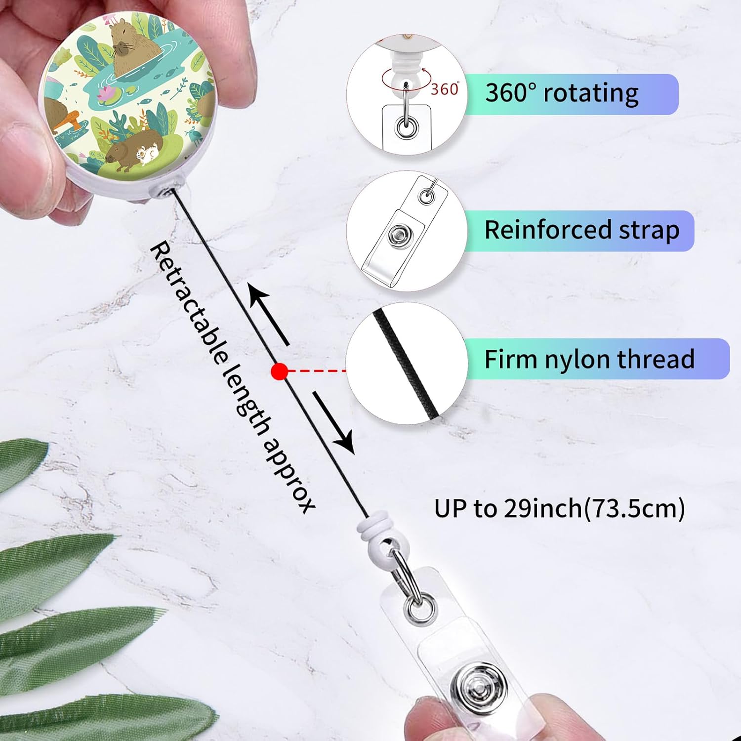 2 Pack Retractable Badge Holders Cute Badge Reel Badge Clip ID Card Holders for Student Office Worker Doctor Nurse Teacher(Puffer Fish) - Image 3