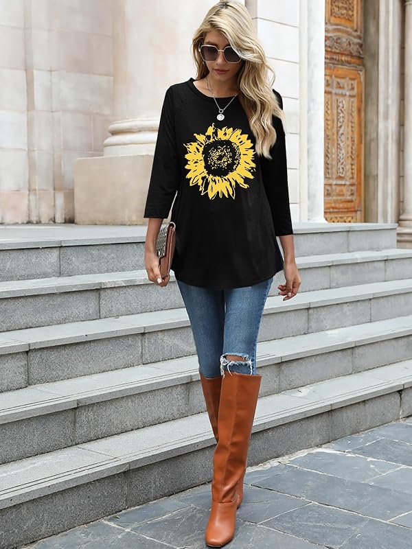 Poetsky Womens Sunflower Tunic for Leggings 3/4 Sleeve Tshirt Vacation Tops by Poetsky - Used condition - Image 5