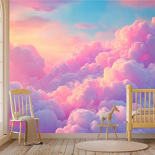 69"x98" Cloud Wall Mural Peel and Stick Wallpaper Dreamy Pink