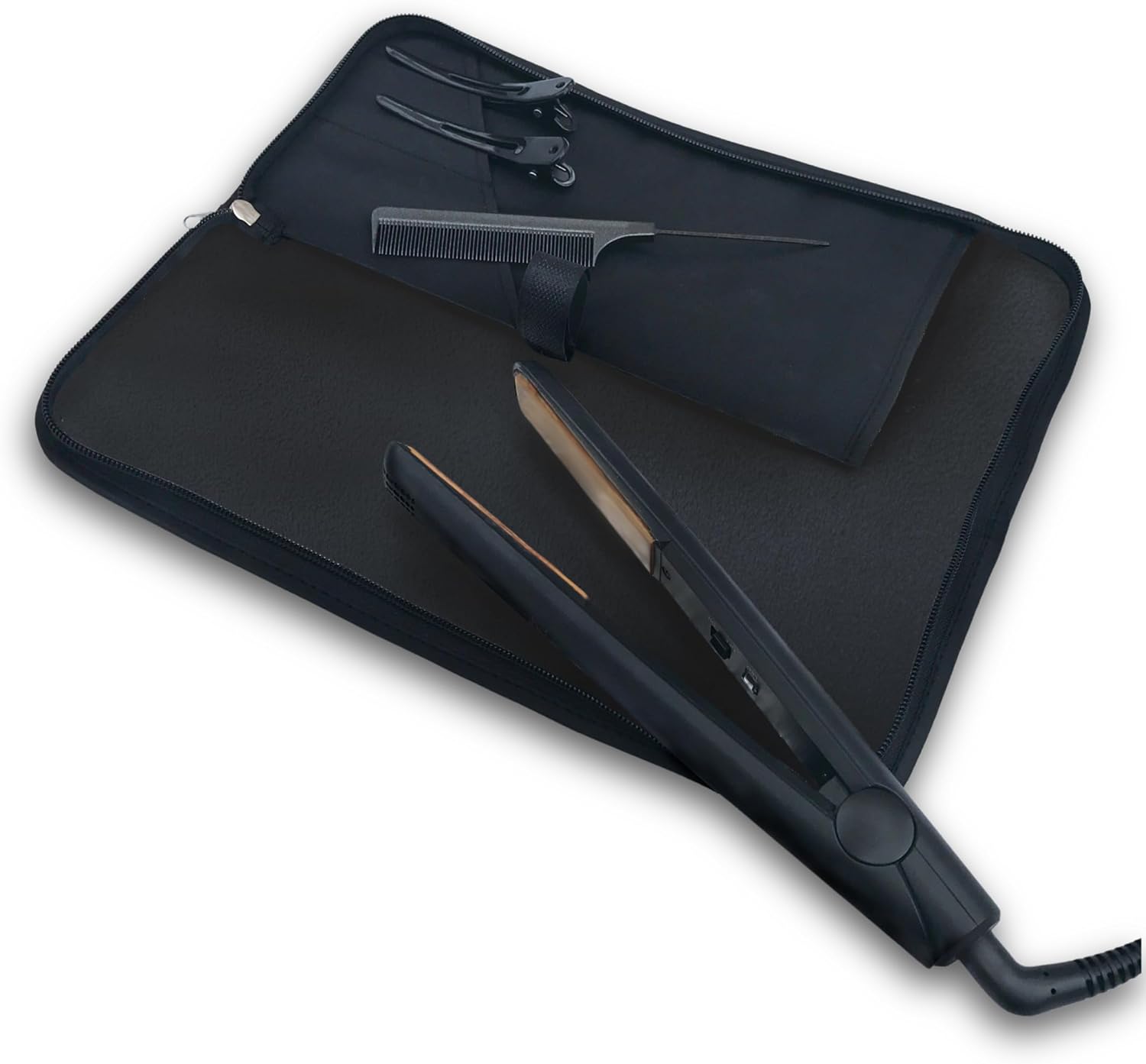 New: Hair Straightener Mat & Pouch by j&m – Enhanced Heat Resistant – Fits ghd, BaByliss & Larger Flat Irons – Zip-Up All-in-One Compact Travel Case (Felt Mat) New: Hair Straightener Mat & Pouch by j&m – Enhanced Heat Resistant – Fits ghd, BaByliss & Larger Flat Irons – Zip-Up All-in-One Compact Travel Case (Felt Mat)