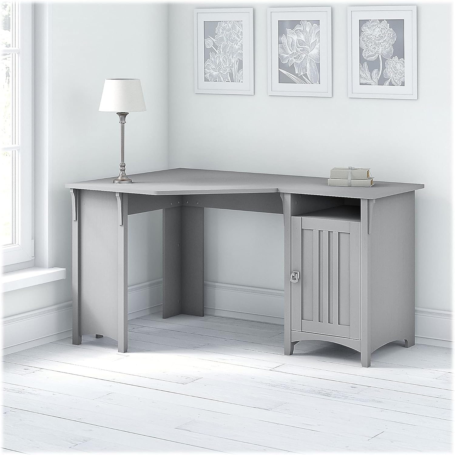 Bush Furniture Salinas 55W Corner Desk with Storage in Cape Cod Gray, Compact Workstation for Home Office, L Shaped Desktop Solution