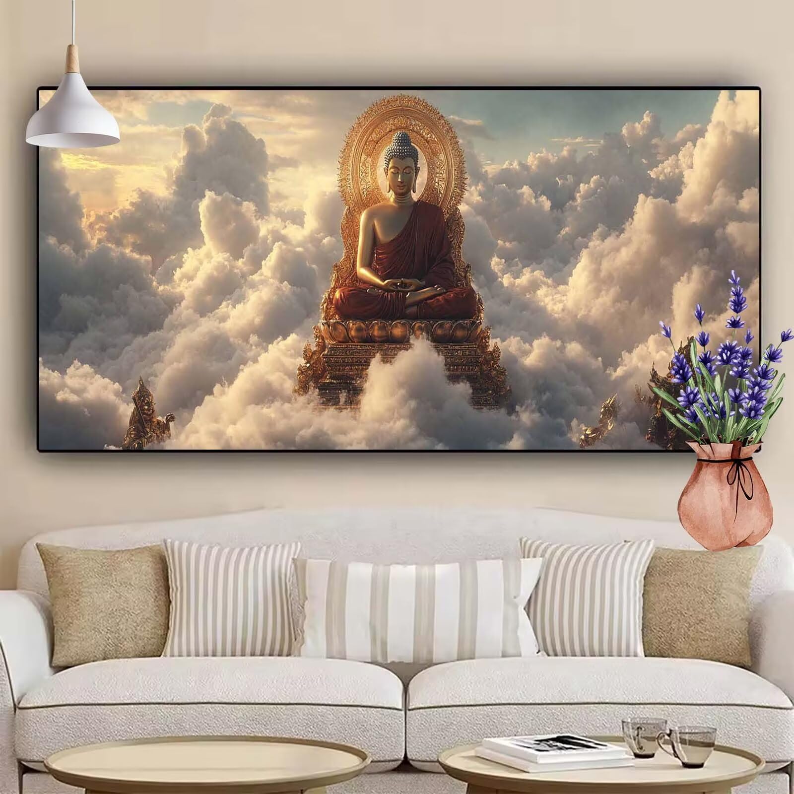 Diamond Painting Bouddha, Diamond Painting Adulte Grand XXL 120x60 cm, DIY 5D Nuages Diamant Broderie Kit Complet Enfant Débutants Crystal Artisanat Kit pour Decoration Murale, Cadeau Homme Model-176