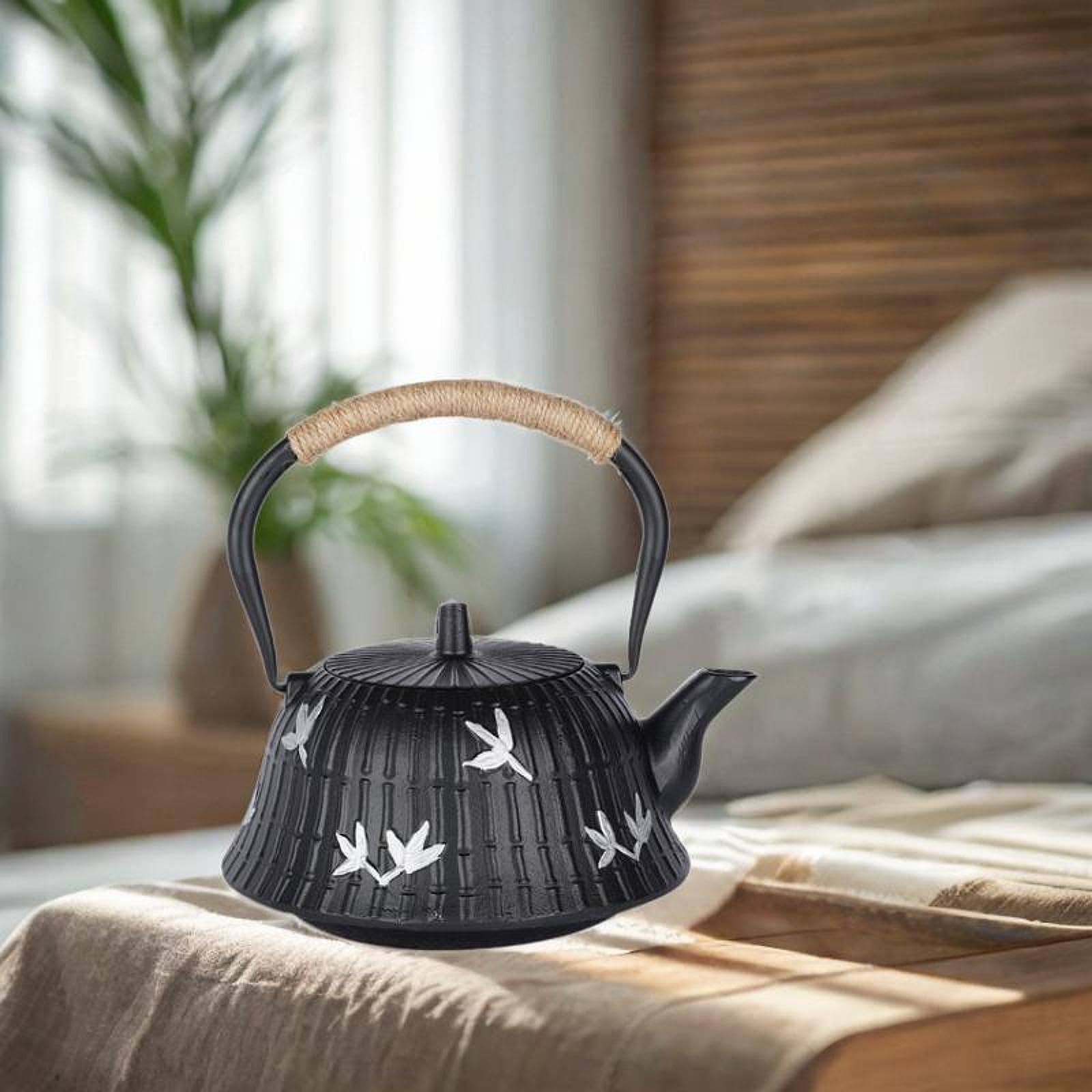 Tetera Tetera de Hierro Fundido Tetera Tradicional para Té Tetera Reforzada con Esmalte Uso Resistente Material de Adecuada para Hotele, Líneas Verticales, Individual