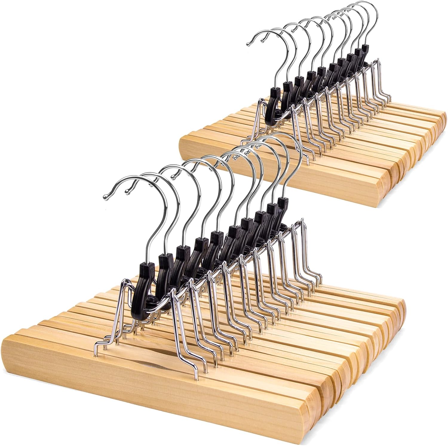 Nature Smile Wooden Pants Skirt Hangers, Smooth Finish Solid Wood Non Slip Jeans Slack Clamp Hangers Hair Extension Hangers(20Pcs Natural)…