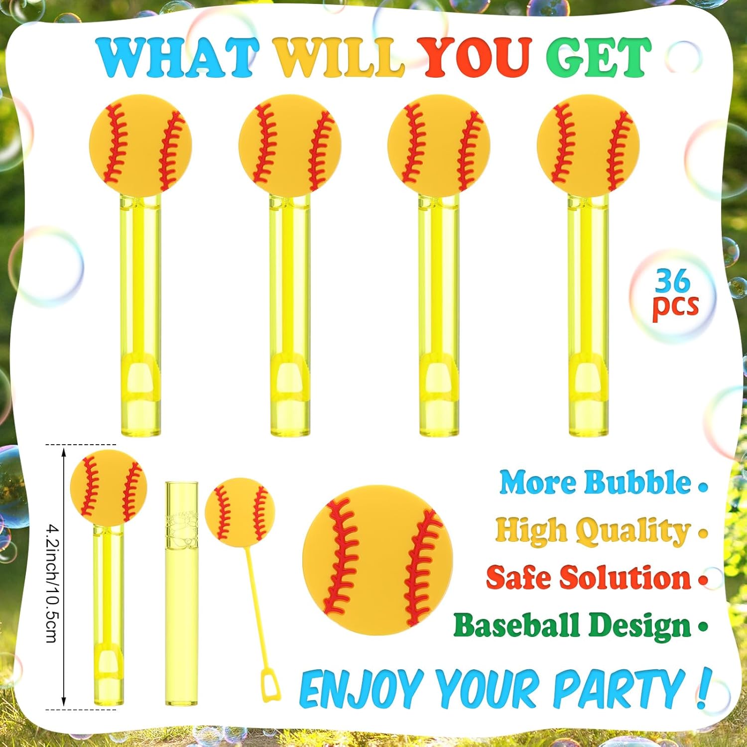 Vinsot 36 Pcs Softball Party Favors Softball Bubble Wands for Kids Cute Bubble Wands Tube Toys Bulk for Birthday Gift Goody Bags Stuffer Classroom Prizes