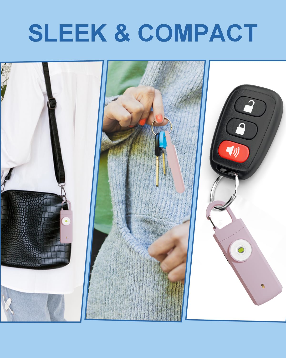 Alarma de seguridad personal recargable para mujeres, sonido de sirena fuerte, luz LED SOS estroboscópica, carga USB, alarma personal, llavero de autodefensa para esposa, hija, estudiante