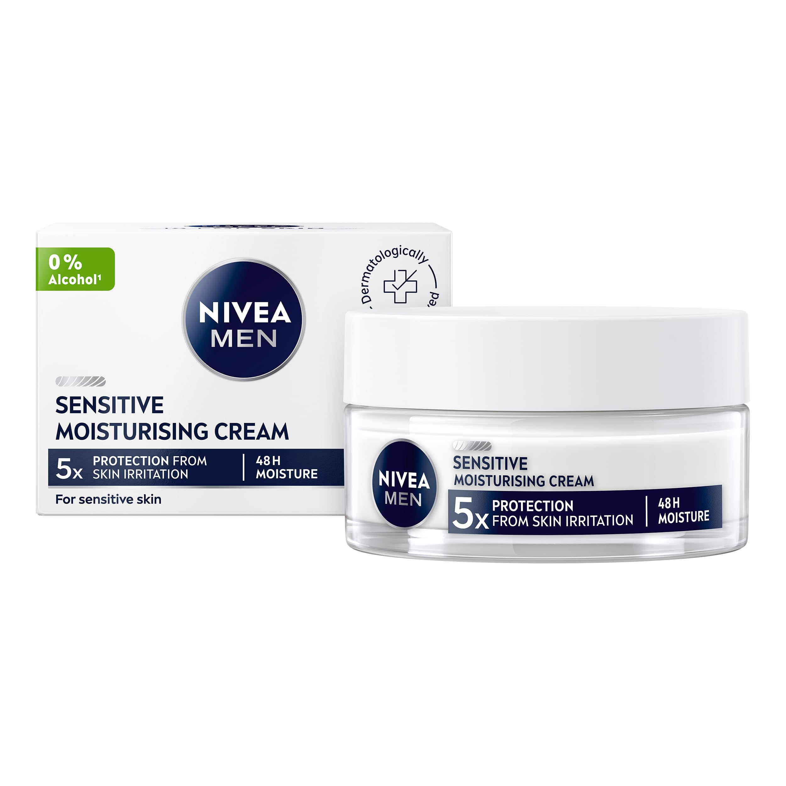 NIVEA MEN Sensitive Intensive Moisturising Cream (50ml), Face Care Moisturiser with Chamomile & Vitamin E for All-Day Relief from Skin Irritation & 48H Moisture, Ideal for After Shaving
