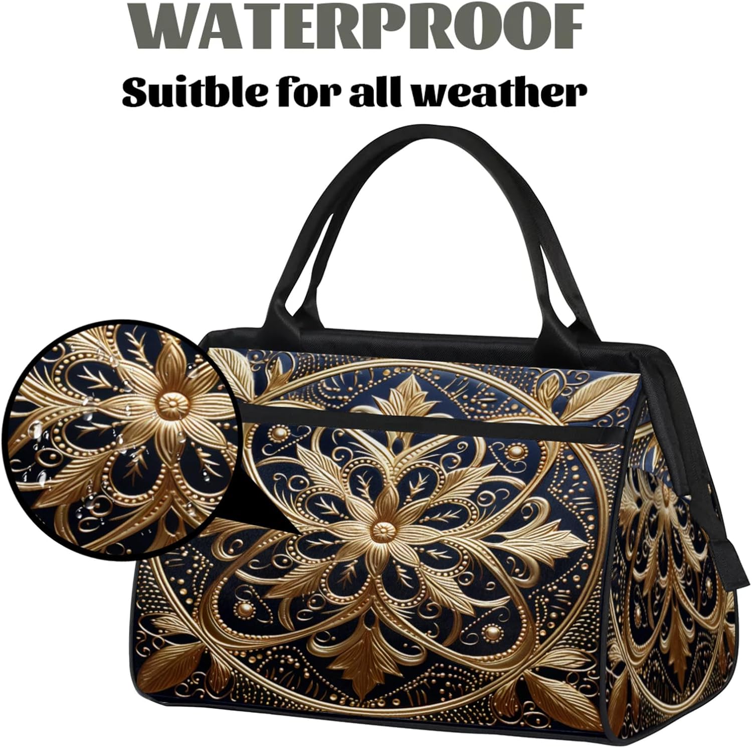 Overnight Weekender Bag for Women Men Gold Vintage Carpet Texture Waterproof Carry On Travel Duffel Bags with Zipper Lightweight Sports Gym Bag Luggage Workout Handle Bags for Traveling Yoga Camping - Image 3
