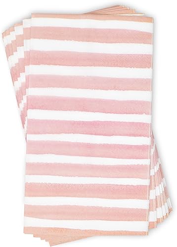 Miniatura 2 de Gift Boutique 100 servilletas de 3 capas desechables de papel a rayas rosas y blancas para cena, servilletas de mano para baño, tocador, vacaciones,