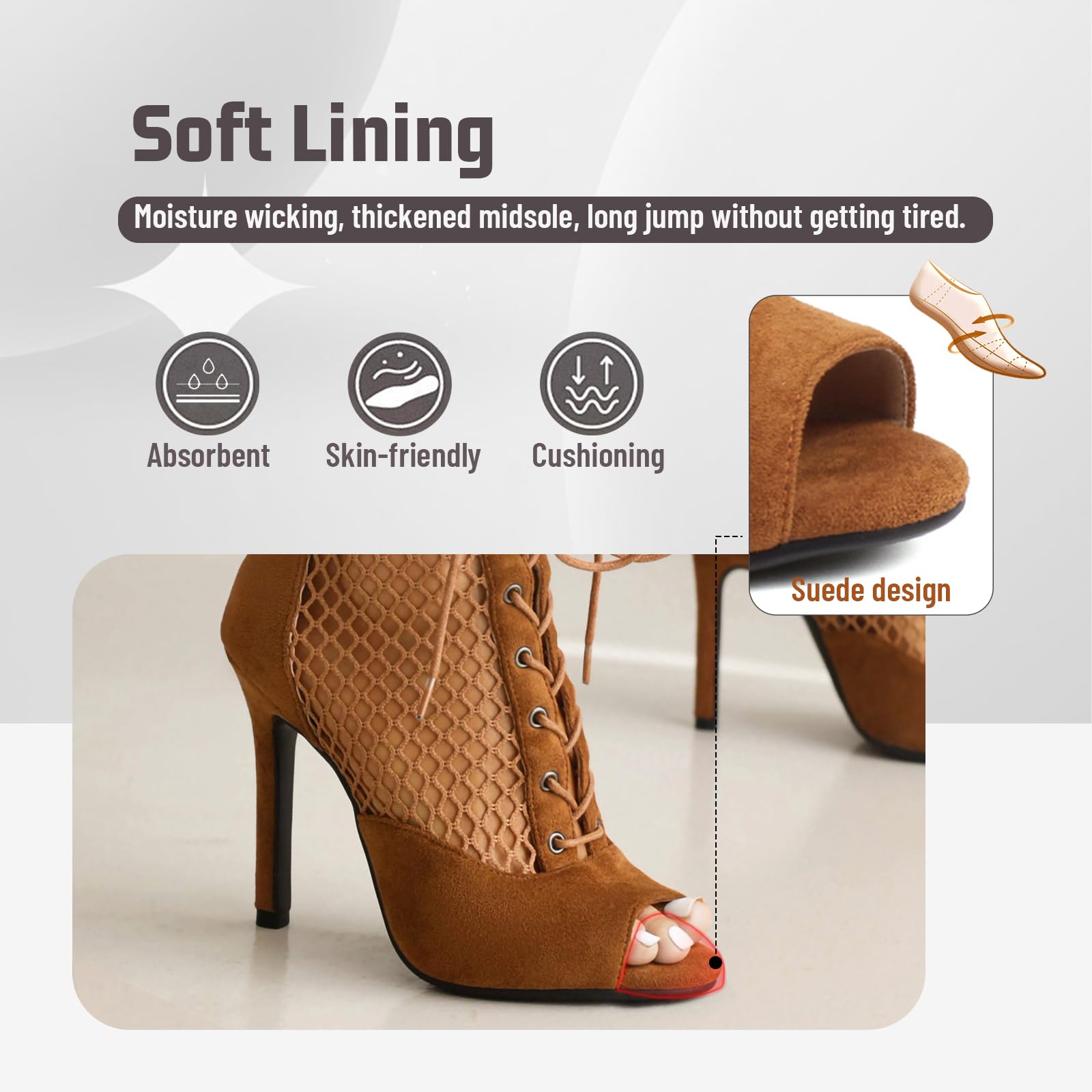 Peep Toe Buty 10 cm Zamszowe Obcasy Siatkowe Buty do tańca łacińskiego Salsa Tango Bachata