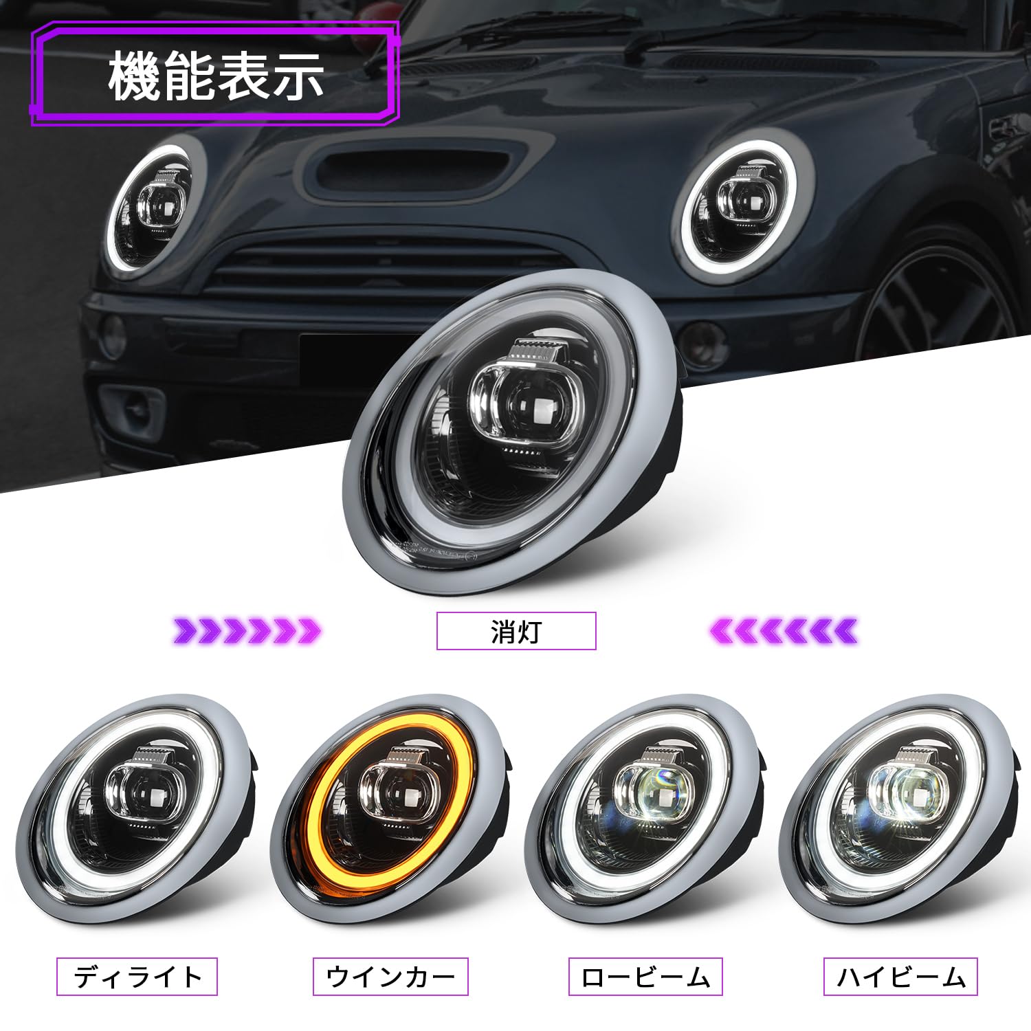 Amazon.co.jp: Archaic ミニクーパー mini R50 R52 R53 ヘッドライト 