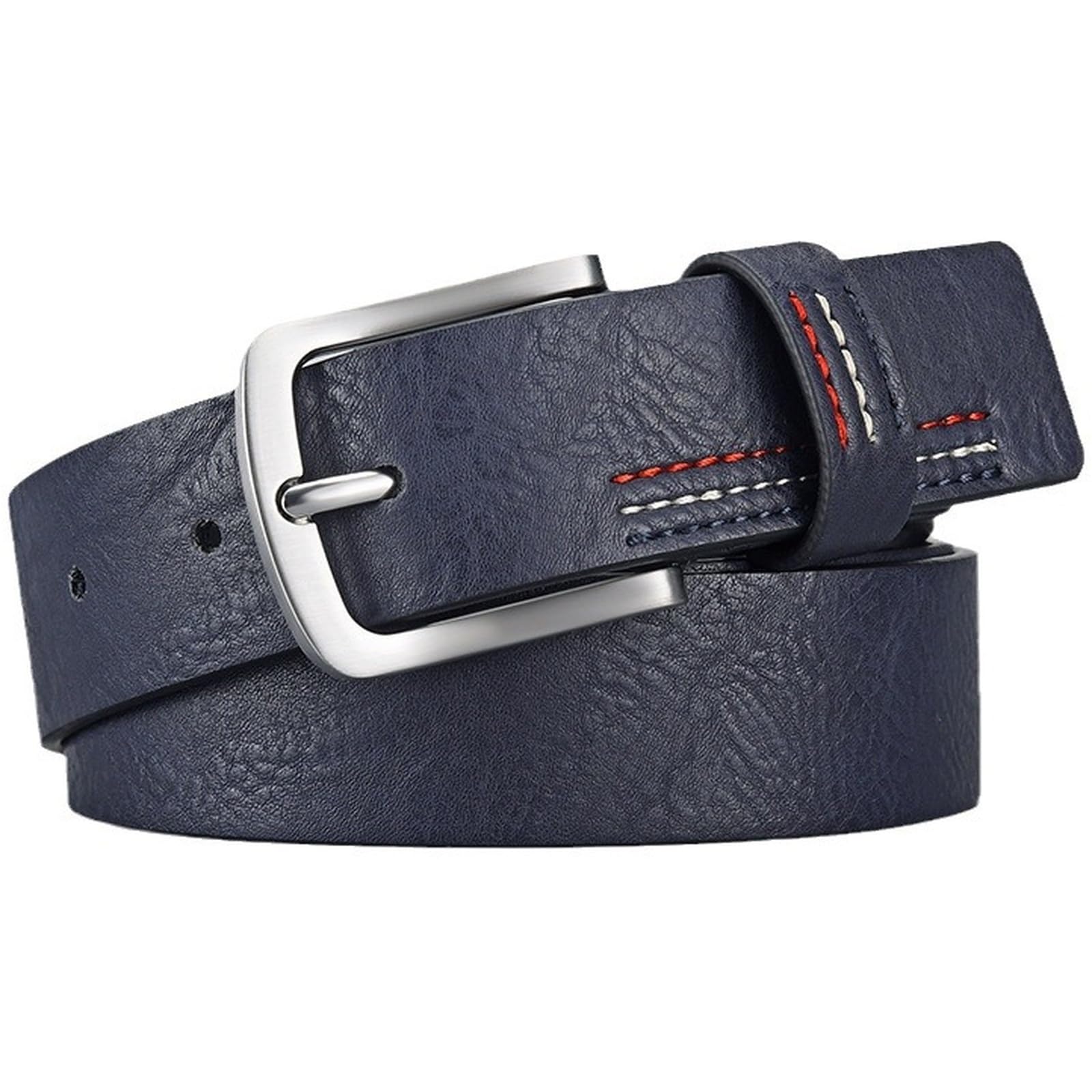 Agutalithic Women's Blue Men Vintage Distressed Pu-Leather Belt Western Cowboy Stitched Strap With Alloy Buckle For Jean Pants Dress(115Cm/45, )