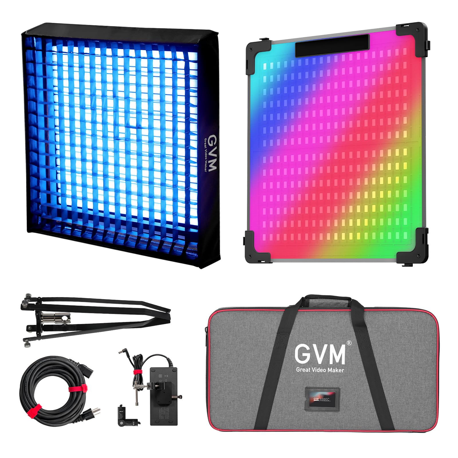 GVM 200 W faltbares RGB Videolicht, Bluetooth-Steuerung, LED Videolicht mit Softbox, 2000 K-10000 K Fotolicht, 16 Arten von Lichtszenen, 1400 LED Perlen