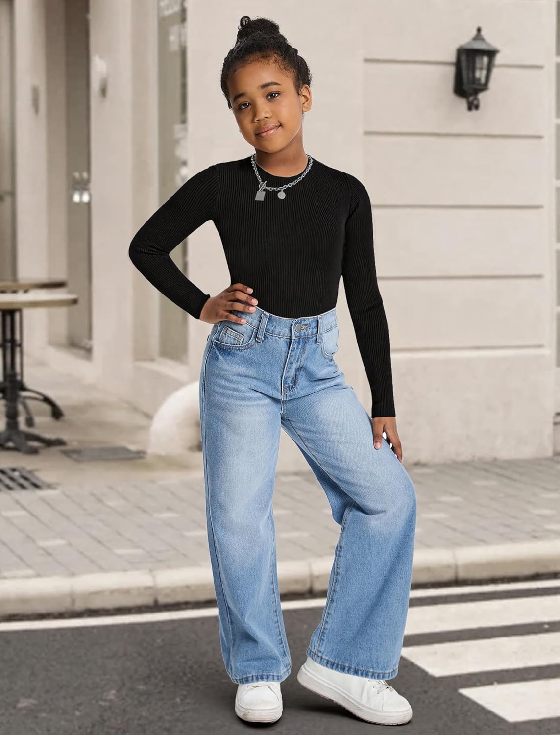 Jeans for Girls Baggy Wide Leg Cute Bow High Elastic Waisted Denim Pants Y2K Boyfriend Skater Streetwear 7-14Y - Image 3