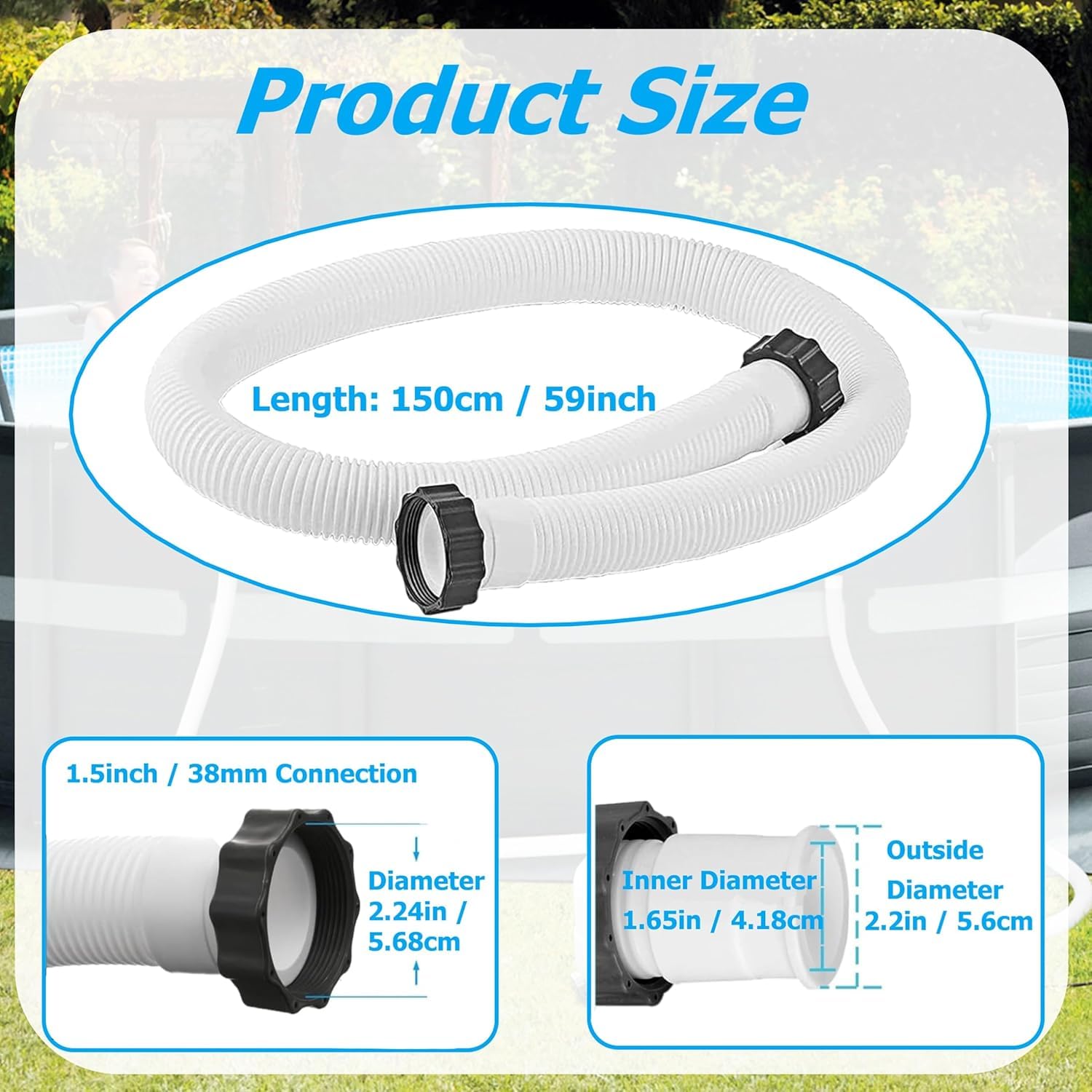 Poolschlauch 38mm 2er Set - 150cm Flexibler Schwimmbadschlauch für Intex Sandfilterpumpe, Filterpumpe, Poolpumpe - Ersatzschlauch für Pool-Sandfilteranlage - Zubehör für Poolreinigungsysteme