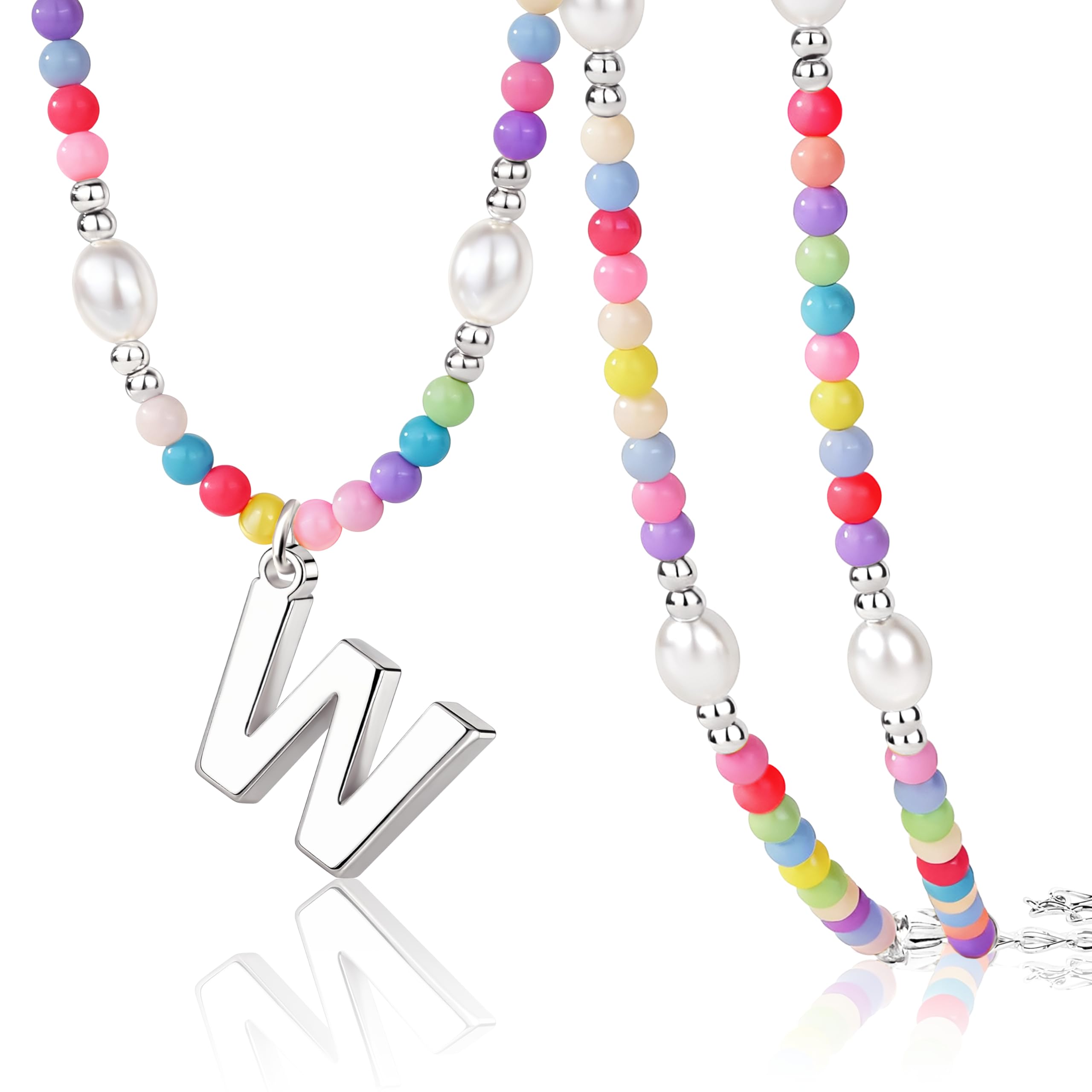 Colorful Initial Necklace for Girls – Trendy Dainty Beaded Choker with Letter Pendant, 14K Gold Plated, Cute Personalized Jewelry Gift for Kids, Teens, Women, Birthday, Christmas, Lockets