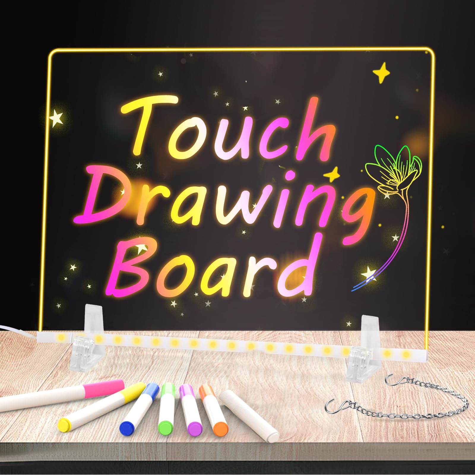 Led Drawing Board for Children, Light Up Drawing Board Kids, with 7 Colour Light Modes, Doodle Glow, Led Note Board with Colors, for Kids School Home