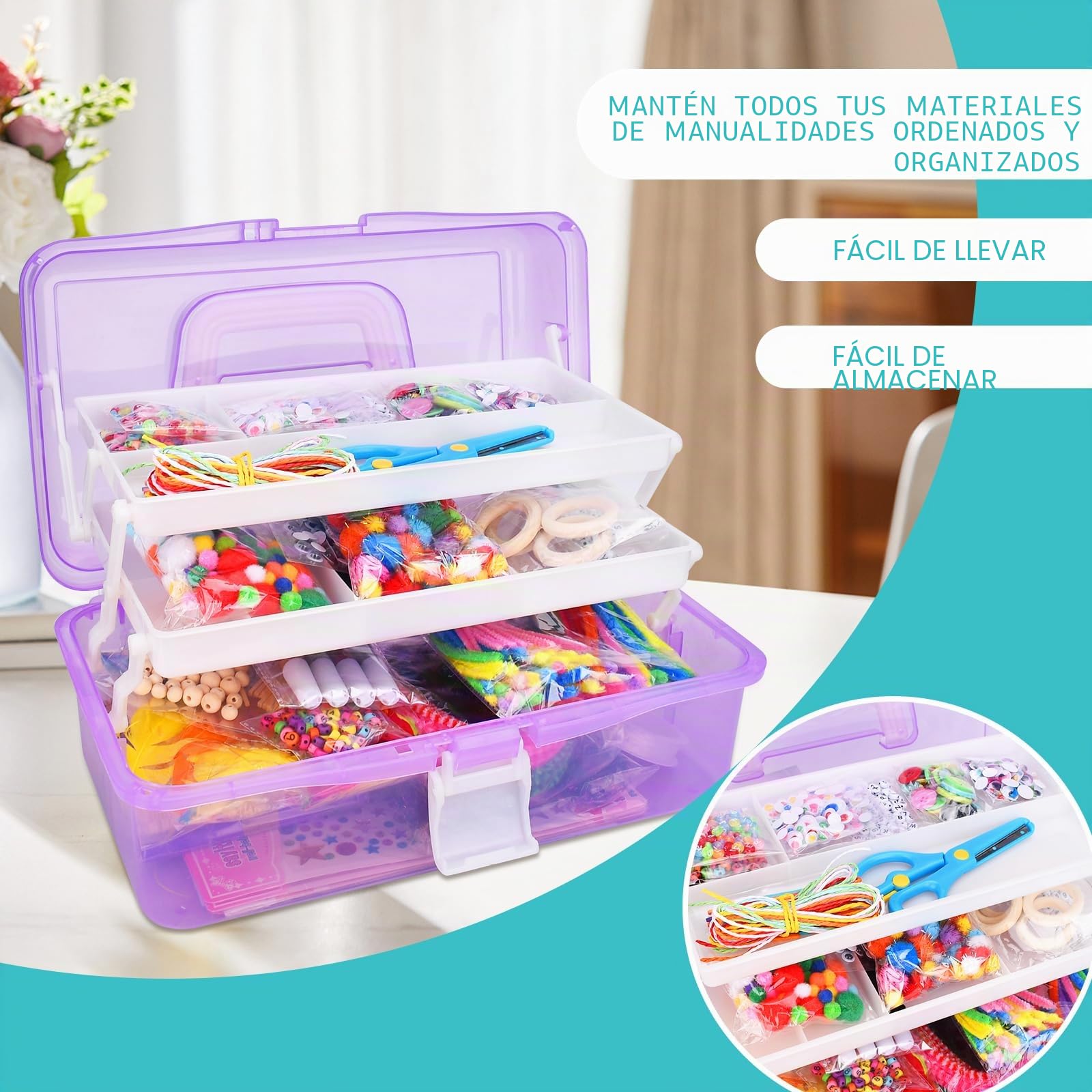 TAVADA Kit Manualidades Niños,3000+PCS DIY Creativo Kit Manualidades Material DIY Arts Crafts,Juegos de Manualidades con Pompoms,Palos para Manualidades,Papel de Colores