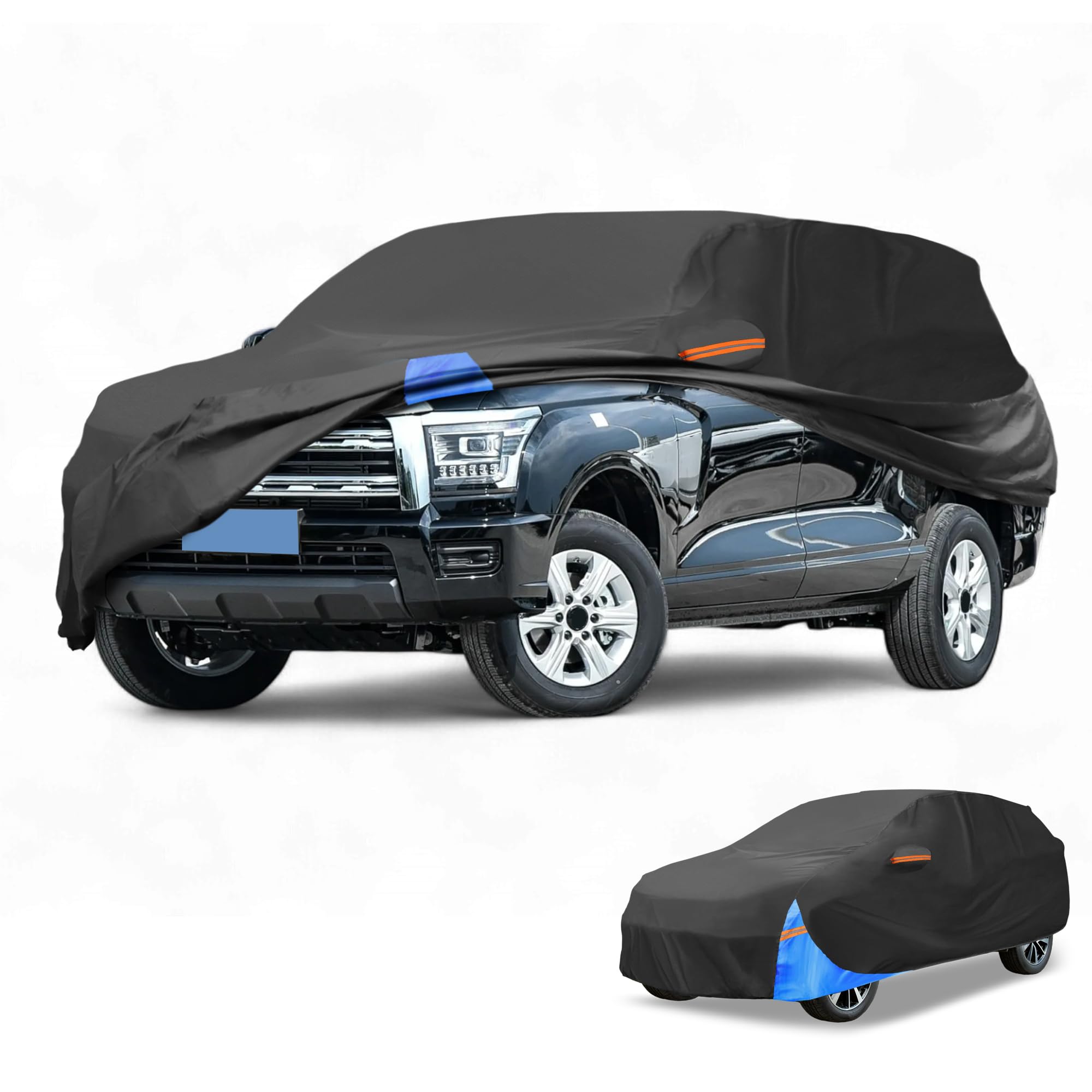 Waterproof All-Weather Universal Car Cover with Right Side Zipper, 190T Polyeste Black Blue Fits for SUV 190" to 200" Length