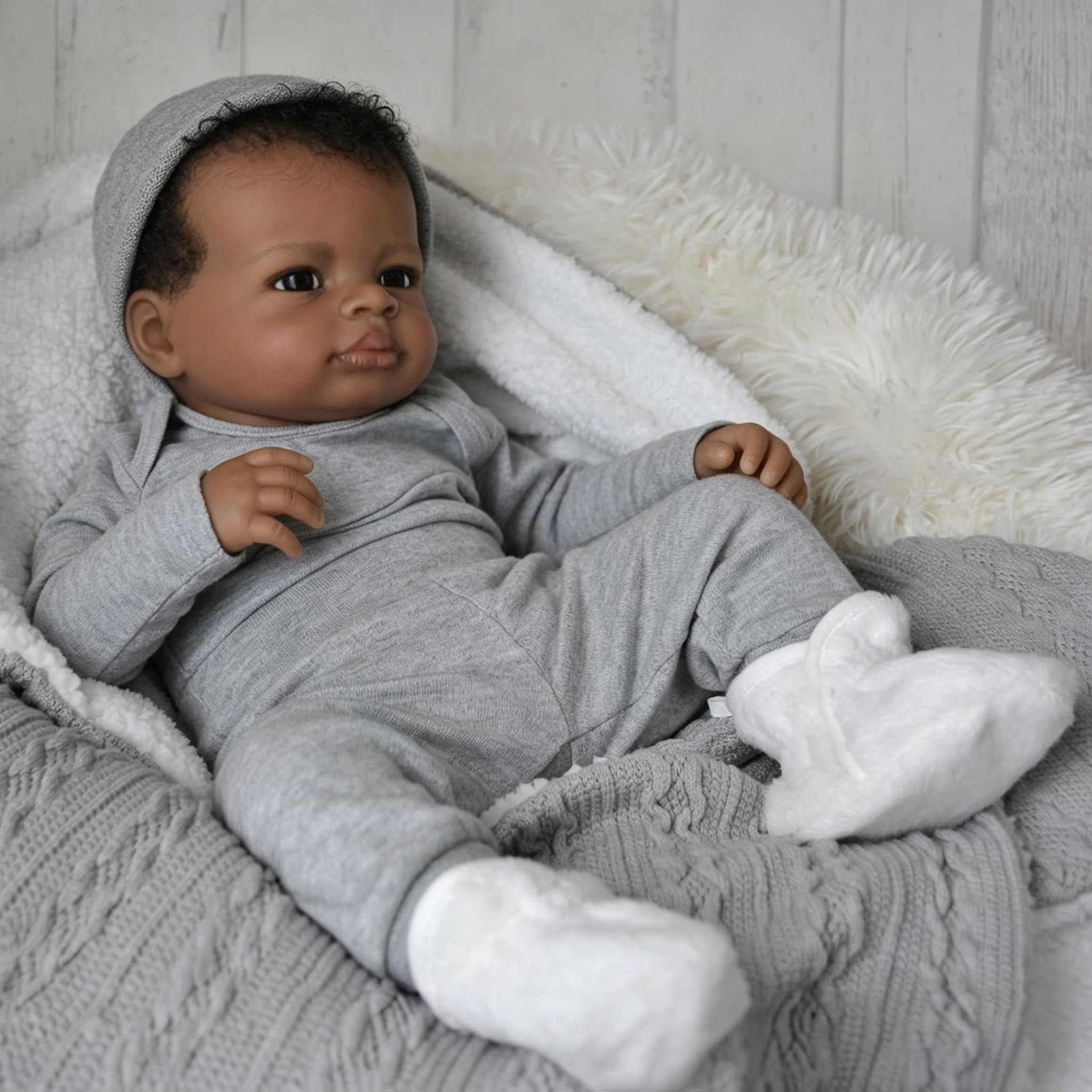 Zero pam 50 cm Reborn Baby Puppe Schwarze,Reborn Baby Junge Vollvinyl Lebensecht Anatomisch Korrekt,Realistische Babypuppen Weichen Körper, Vinyl Babypuppen Wie Echtes Babys