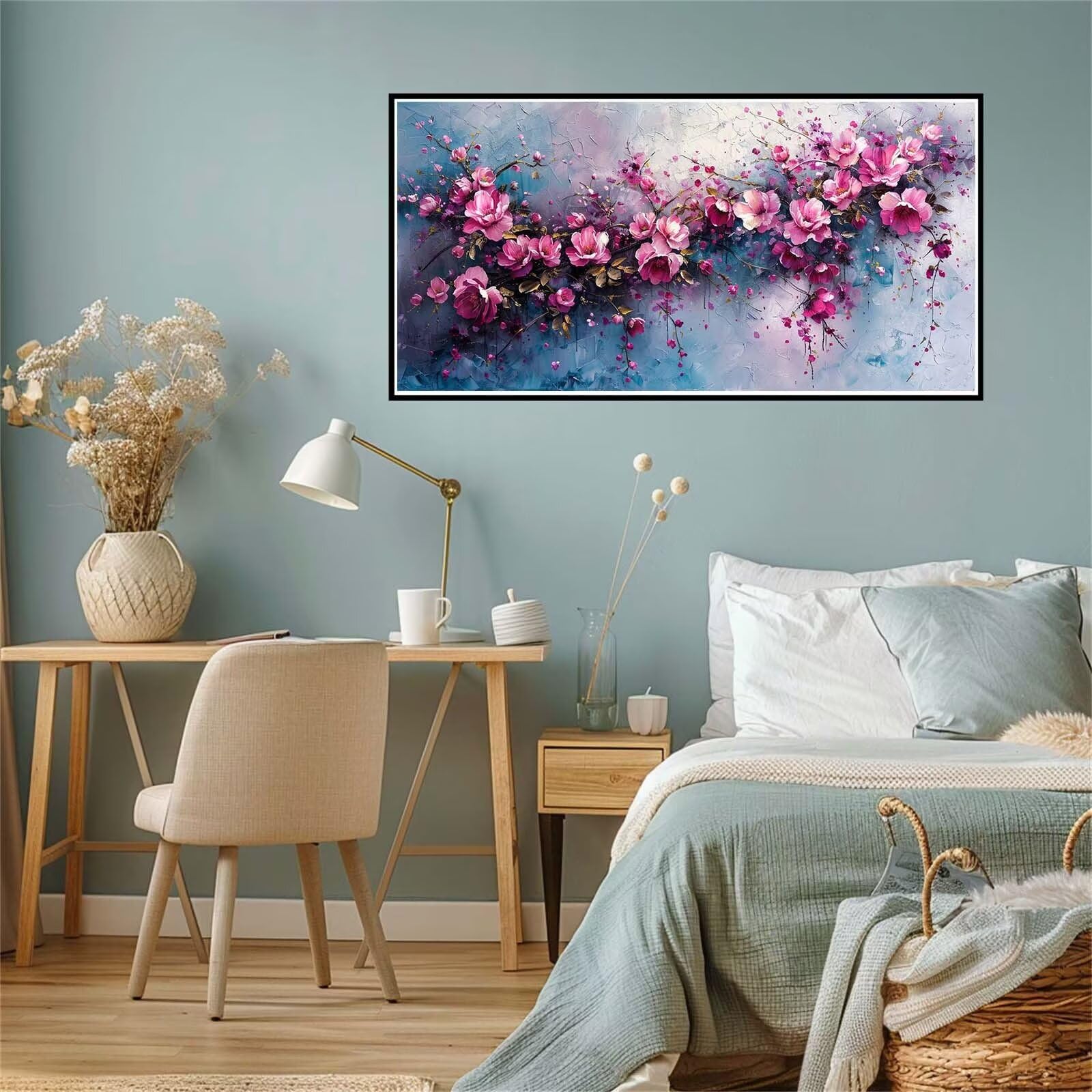 Anlage Malen Nach Zahlen Erwachsene Groß 60x120cm, Malen Nach Zahlen Blume Paint by Numbers, DIY Bastelset Erwachsene, mit 3-Pinseln und Acrylfarbe, für Zimmer Deko, Frauen Geschenk (Rahmenlos) Ly-216