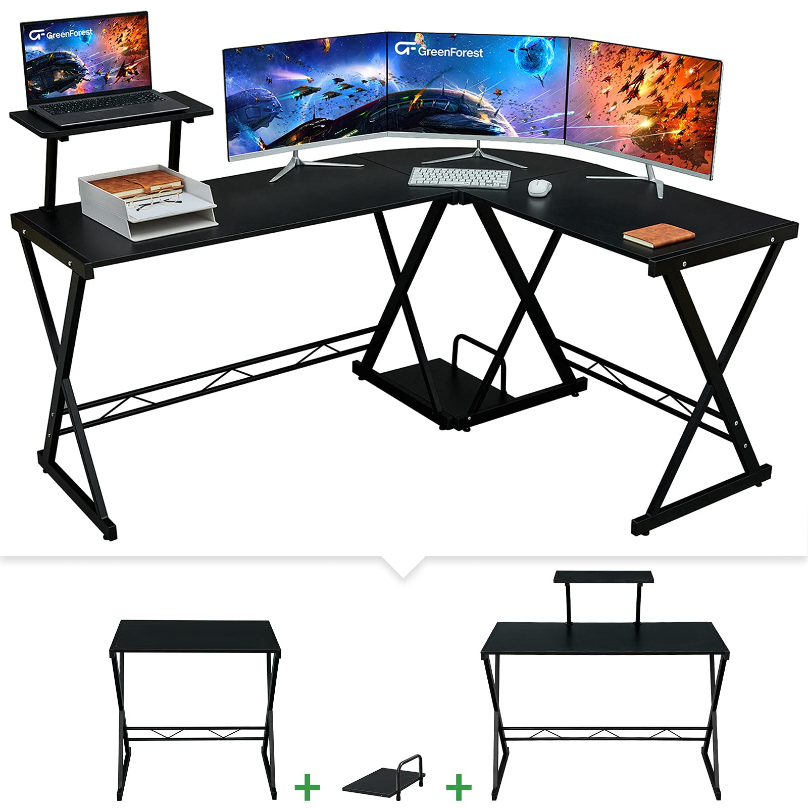 Buy GreenForest L Shaped Desk 64 inch Large Size Gaming Reversible Computer Desk with Movable
