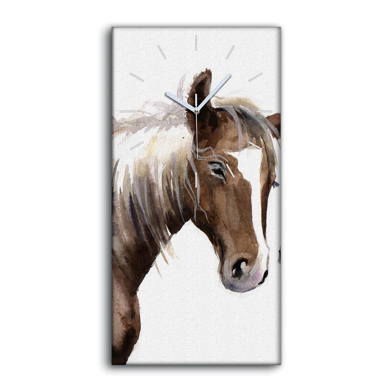 Horloge sur toile déco salon moderne image chevaux stables 30x60