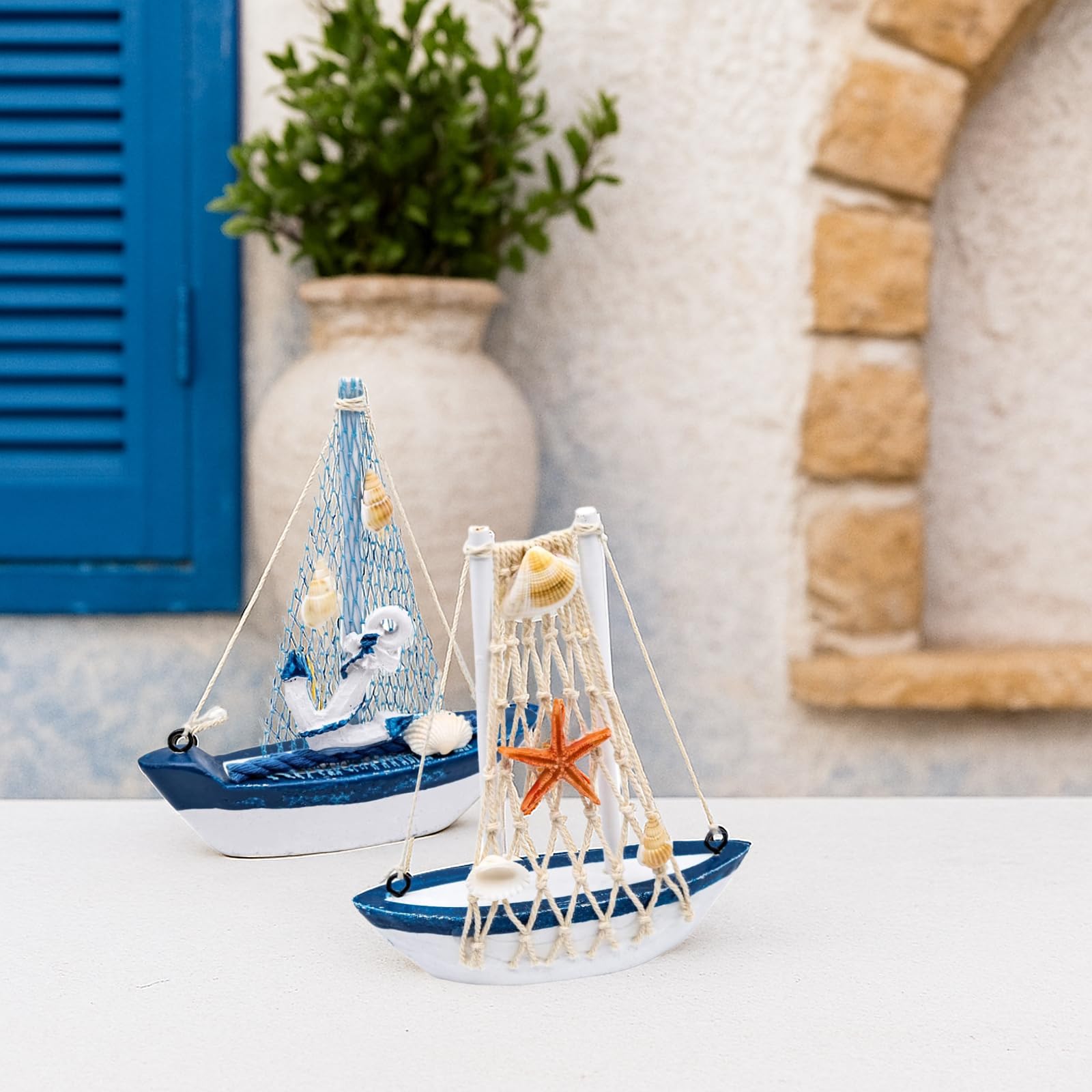 2 Pezzi Decorazione Marinaro Barca a Vela Ornamenti Marittimi Barchette Modello di Nave a Vela Piccole Barche per Bagno Camera da letto