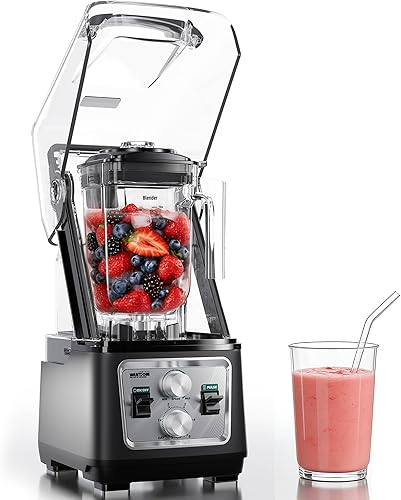 WantJoin Licuadora comercial - Batidora de batidos de escudo silencioso de 80 onzas, trituradora de hielo profesional de 1600 W con 6 cuchillas y 15