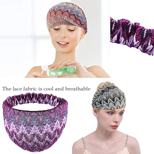 Miniatura 3 de FZBNSRKO Diadema elástica de encaje, 5 piezas de diadema de encaje suave y ancha para mujer, diademas elegantes para mujer, diseño de hojas de arce,