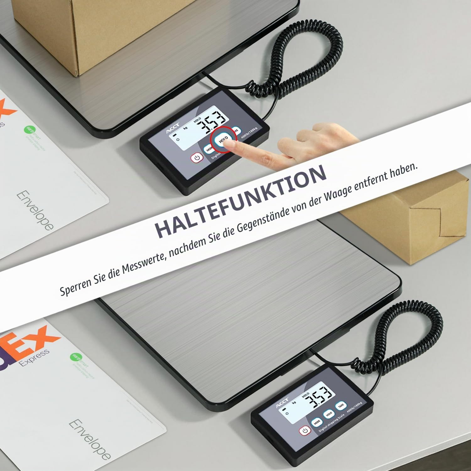 Paketwaage, 400 lb/1 oz, digitale Briefwaage mit Halte-/Auto-Off-/Tara-Funktion, digitalwaage für Pakete/Haustiere/Gepäck/Büro, gepäckwaage, Batterien und USB-Kabel im Lieferumfang enthalten