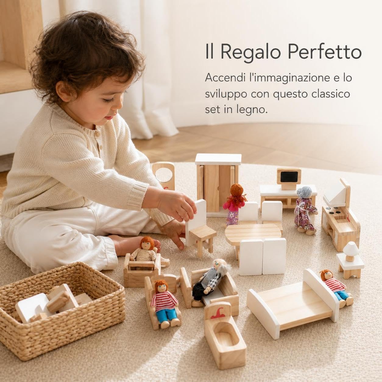 Mobili in Legno per Casa delle Bambole, Set di mobili in legno per casa delle bambole modello B
