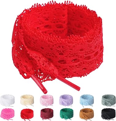 Booyckiy 2 Paris Fancy Lace Shoelaces, 3cm Wide Ribbon Shoe Laces for Women