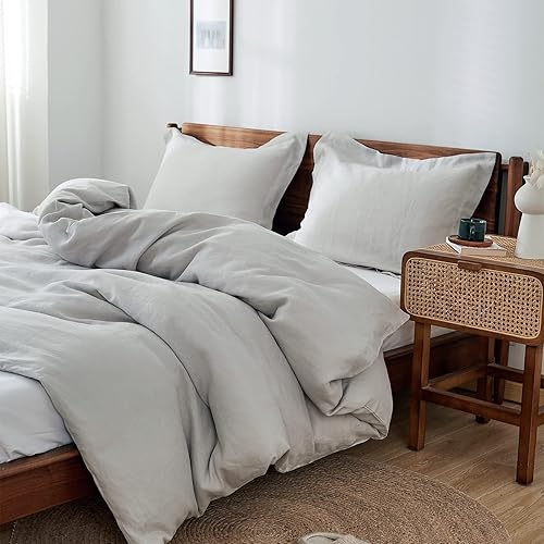 Miniatura 7 de Simple&Opulence Juego de funda de edredón 100% lino, 2 piezas, estilo básico, de lino lavado francés, color sólido, suave, transpirable, con cierre