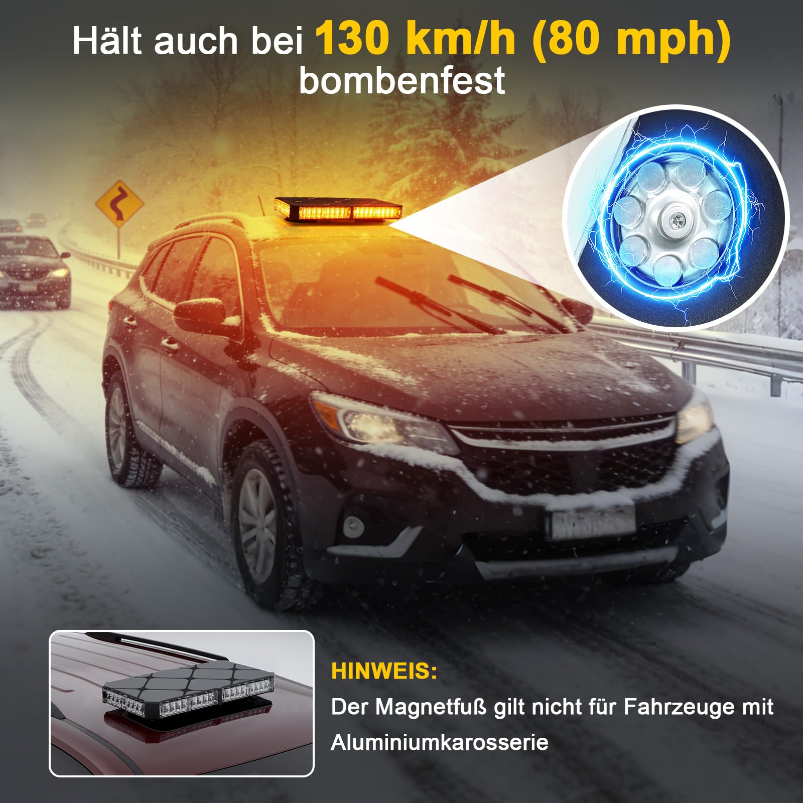Magnetyczna dioda LED 12 V 24 V - 48 diod LED pomarańczowe światło awaryjne z 16 trybami błysku, wodoszczelność IP67 i kabel 4,8 m do traktora, ciężarówki, wózka widłowego, samochodu, przyczepy