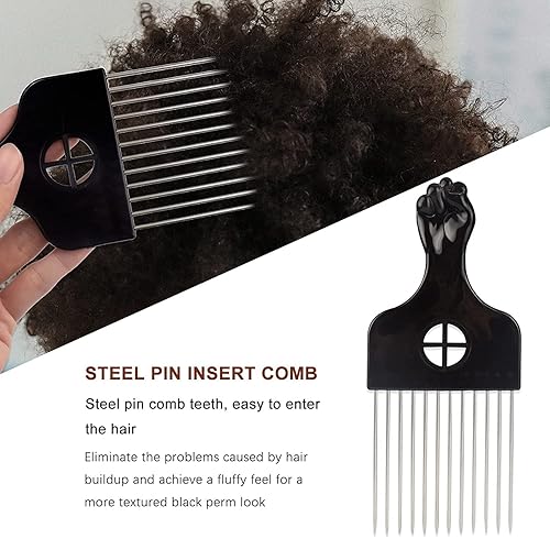 Miniatura 3 de Juego de esponjas mágicas para peinar el cabello de peluquería: cepillo de pelo afro Twist, peine de púas de metal y peines de peinado (negro-A)