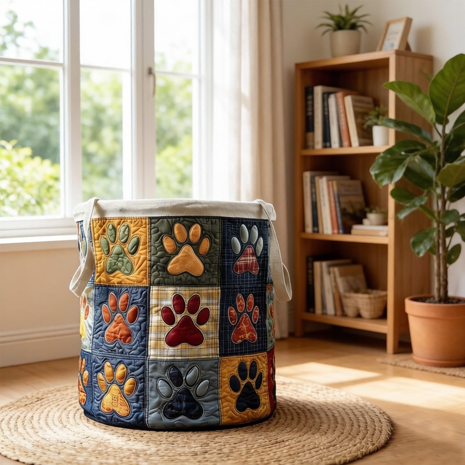 Cesto portabiancheria trapuntato con manici, grande contenitore in tessuto stile boho, cesto morbido e pieghevole, soluzione versatile per cameretta, camera da letto(A3,W50 x H71cm)