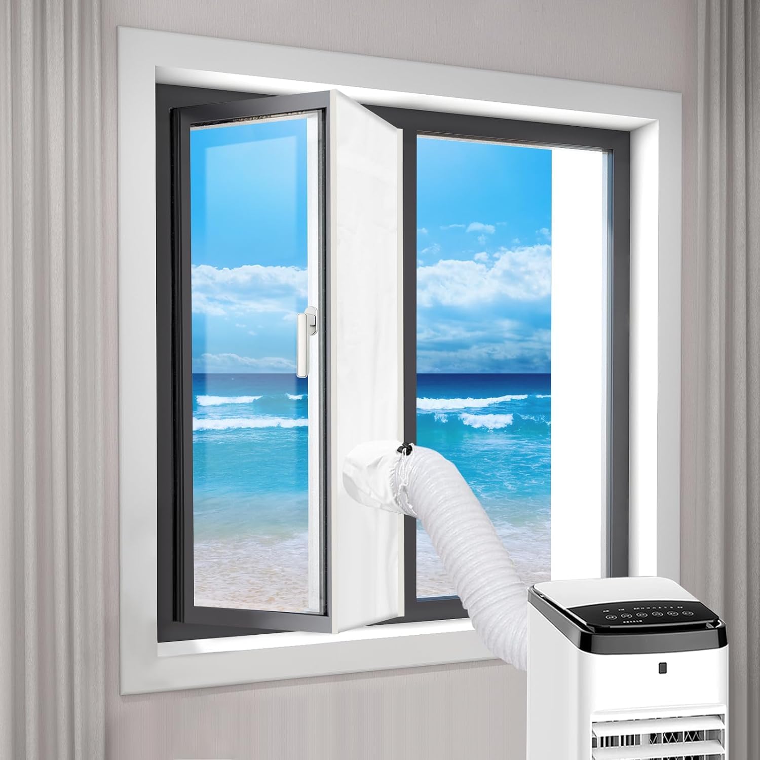 Landrip Kit de sellado de ventana de aire acondicionado, kit de sellado de ventana para aire acondicionado portátil, protección de intercambio de aire, 500 x 45 cm