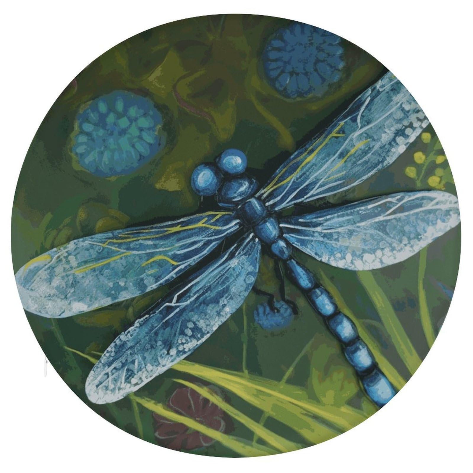 JTREHY Hand Painted Blue Dragonfly Cushion Soft Breathable Round Cushions Multi-Functional with Zipper Floor Pillows Cushion for Various Indoor Occasions Chair Pad