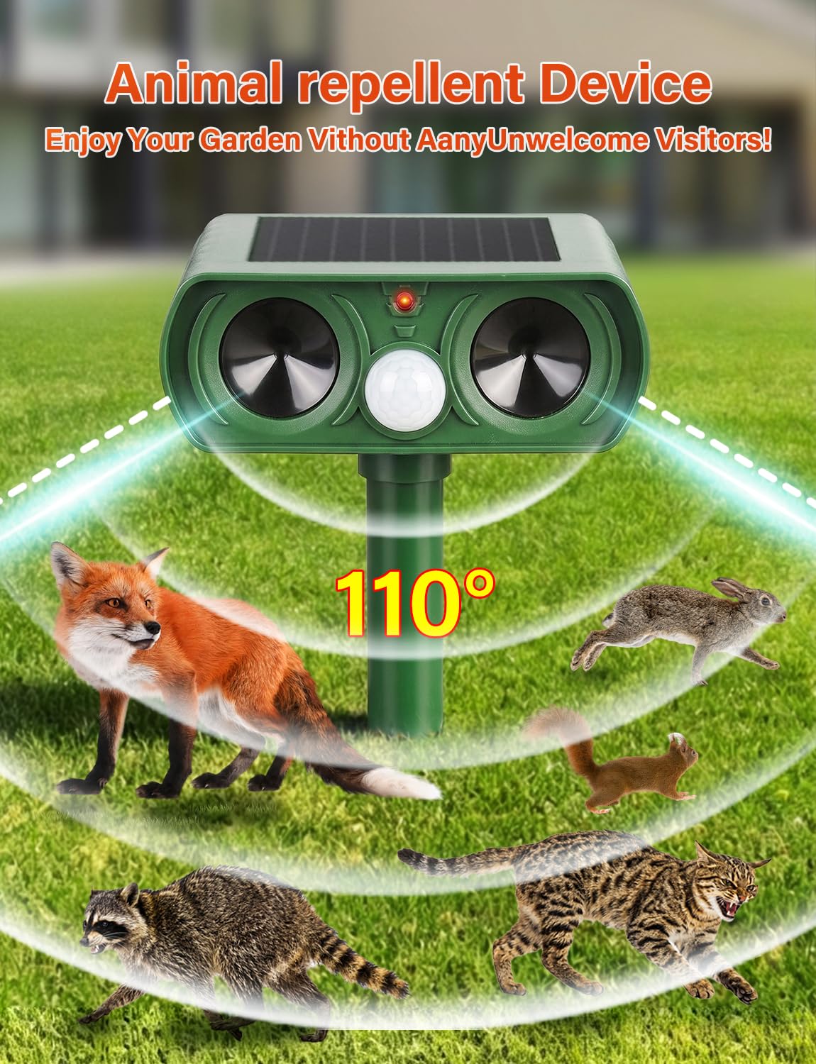 Ultrasonic Cat Repellent for Gardens Uk with AI Variable Frequency, PIR Motion Sensor & Flashing Light - Image 2