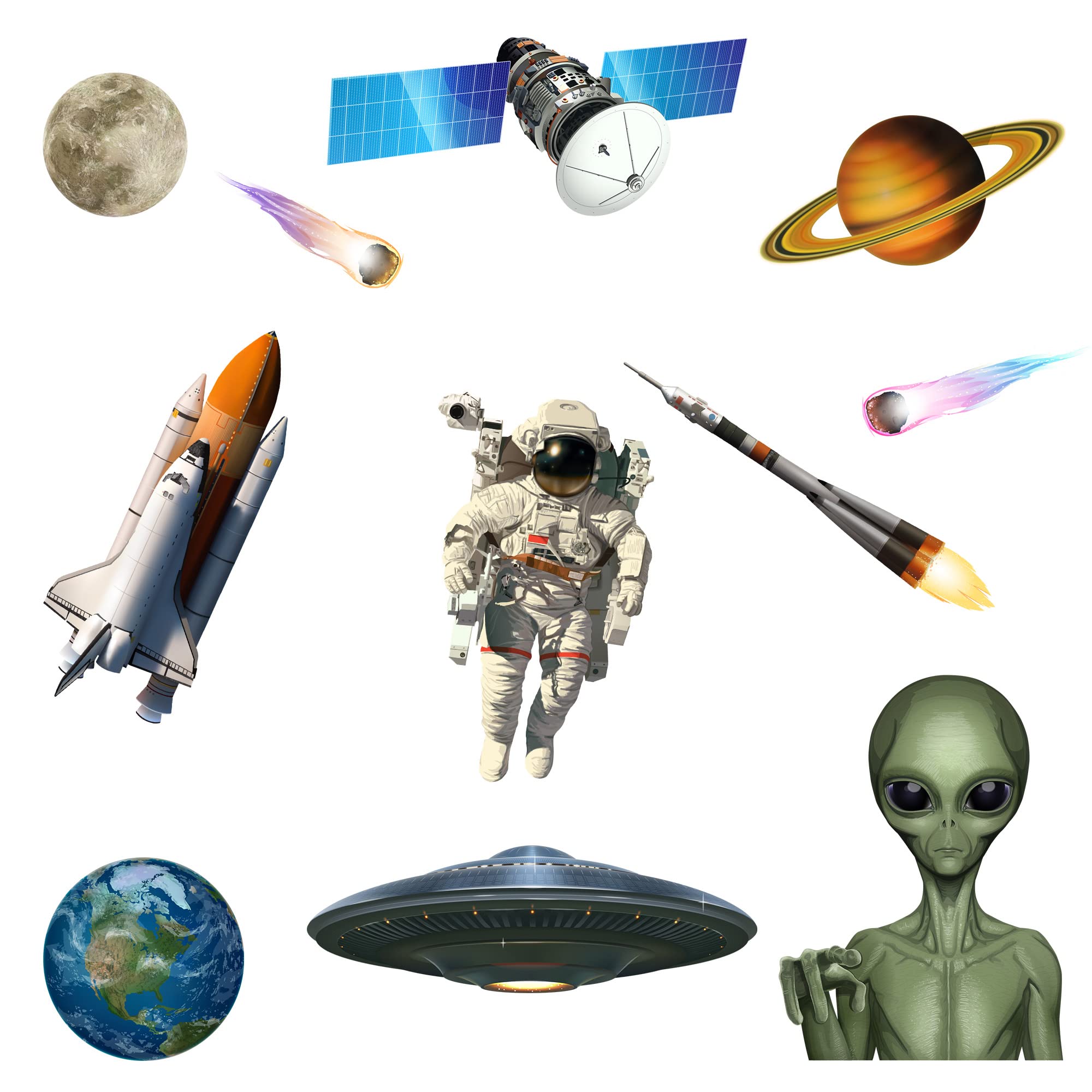 Space Window Clings Large Spaceman, Rocket, Alien, UFO Non Adhesive Vinyl. Window Stickers for Glass Quickly Decorate and Brighten Your Windows with These Cosmic Solar System Decals