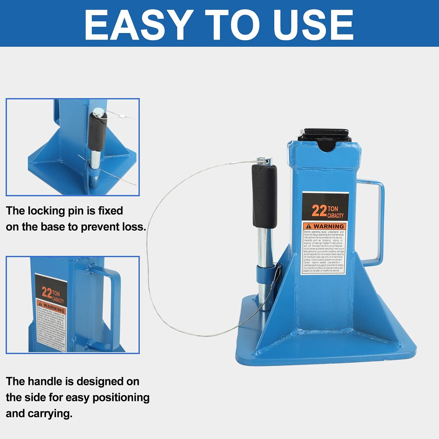 22 Ton (44,000 lbs) Jack Stands (1 Pair), Heavy Duty Pin Type Professional Car Jack Stand with Lock,Wide Base Safety Design for Supporting Trucks, Trailers and Equipment,Blue