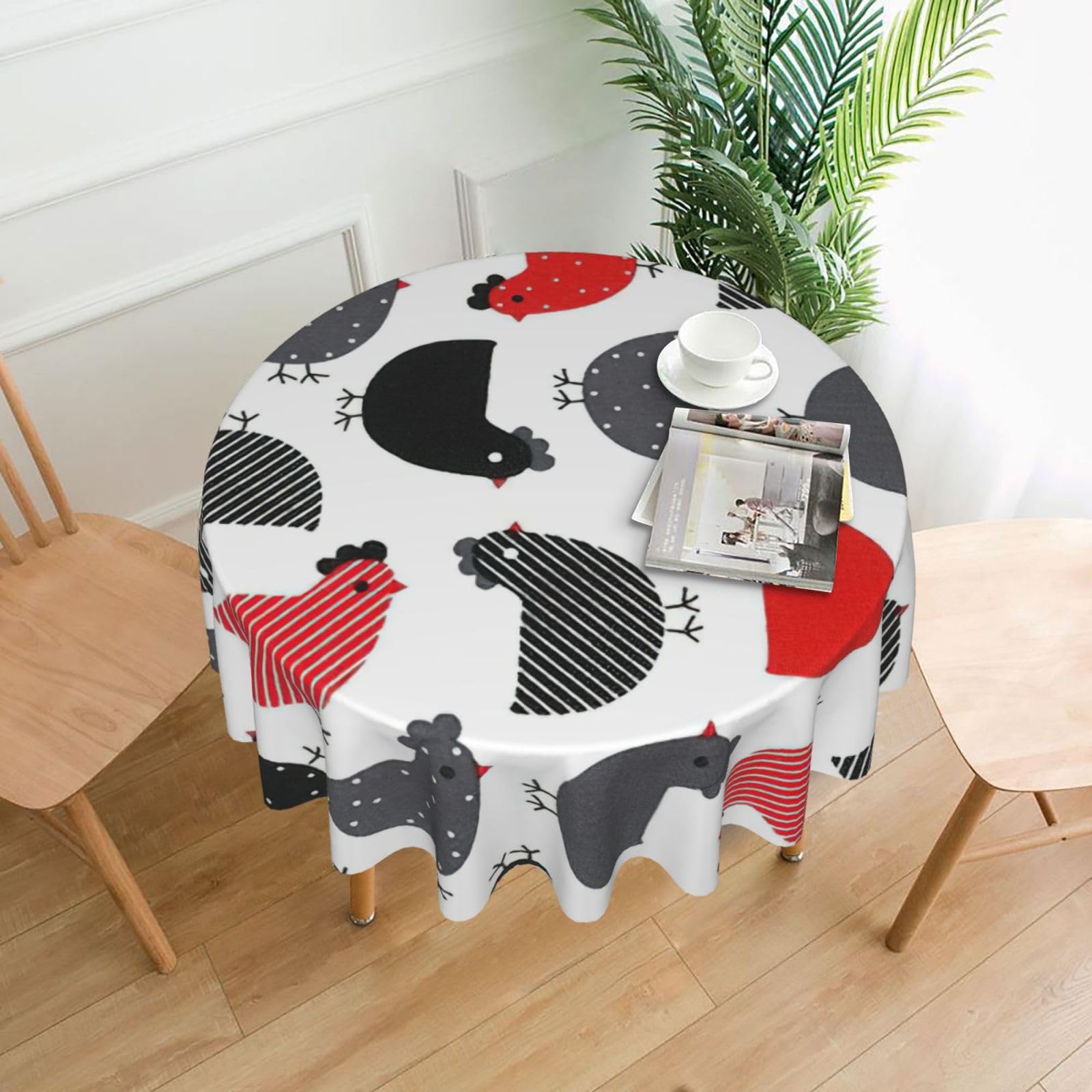 Zcmkjlg Creative Cartoon Chicken Print Quick Ship Round Tablecloth 60in Polyester Washable Cover for Dining Room