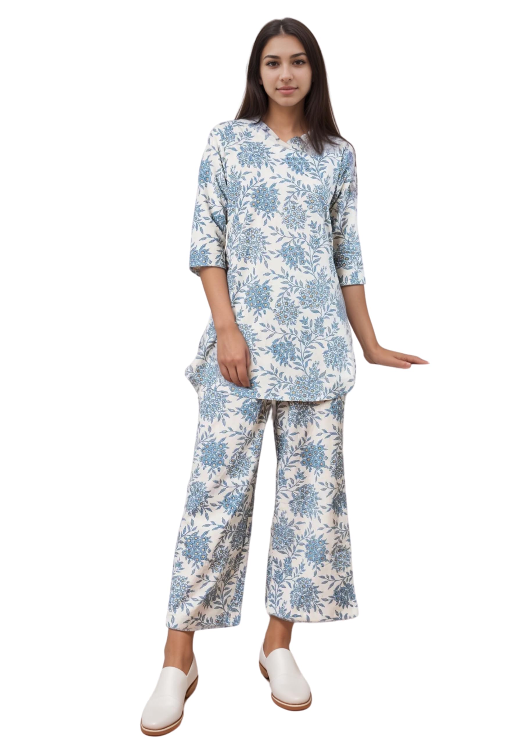 Shienzy Stylish Printed Cotton Blend Co Ord Set For Women || Casual & Festive Indo-Western Outfit || Kurta Pant Set (1590Shz_Bl_Xxl) Blue