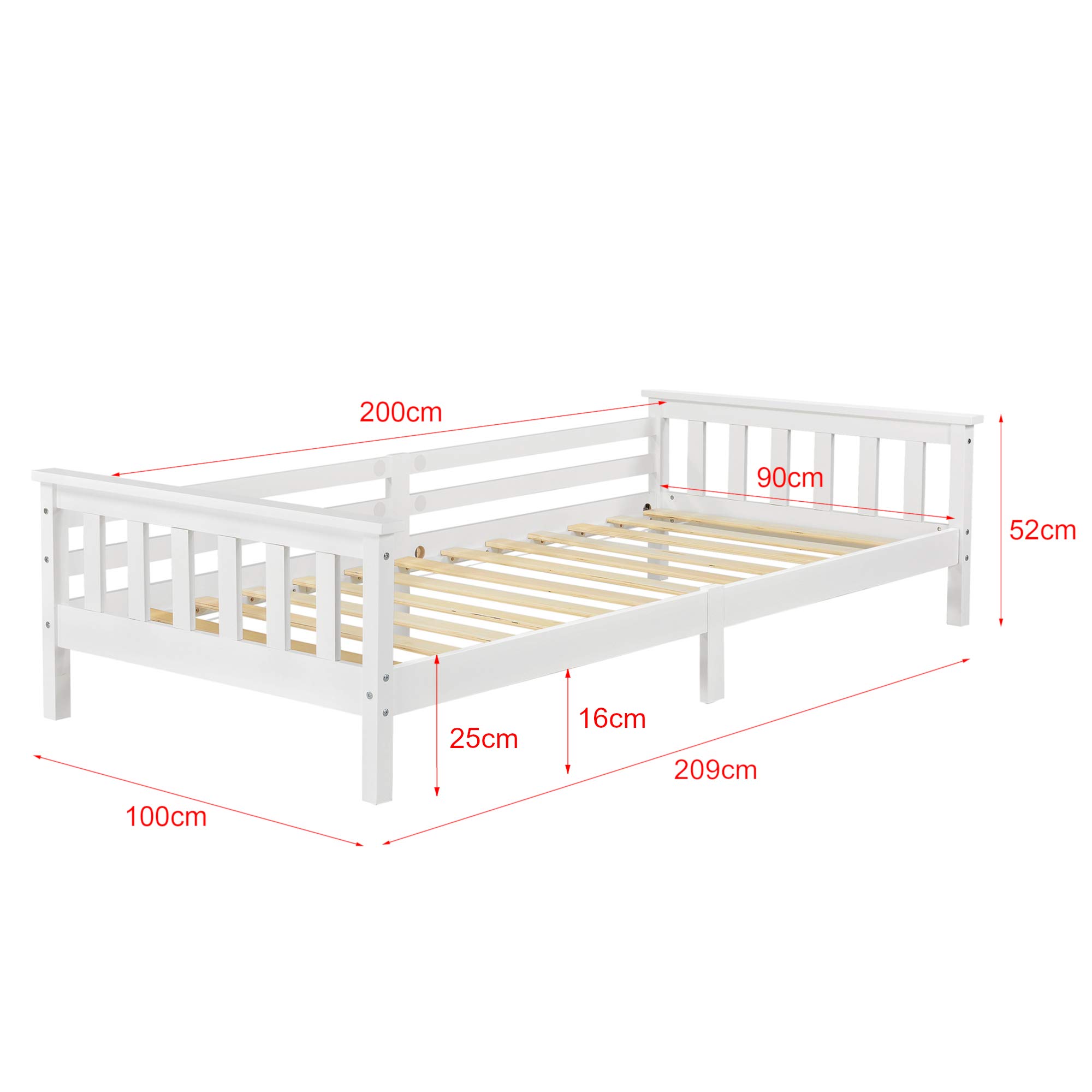 Letto 90 x 200 cm, telaio letto per bambini in legno versatile con