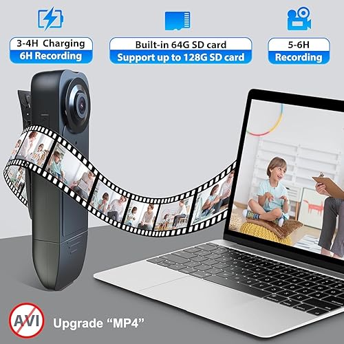 Miniatura 5 de Brathird Mini cámara corporal, 1080P 32G cámara corporal desgastada con clip mejorado, batería de 1000 mAh, pequeño cuerpo de bolsillo personal,