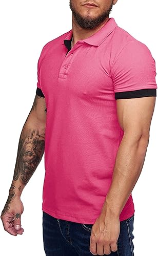 Vista 3 de Zuoyouzi Polo de manga corta para hombre, estilo casual, ajustado, diseño básico, corte clásico, camisas de algodón