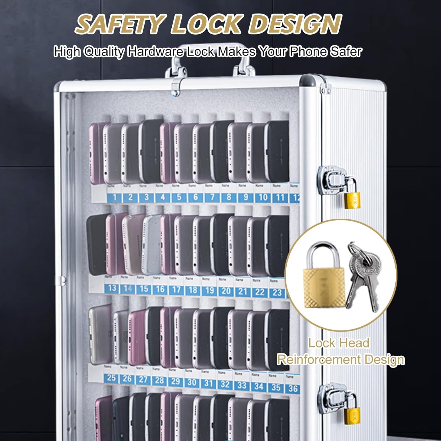 Lockable Mobile Phone Storage Box Wall Mounted Secure Phone Cabinet for Classroom Nization Easy to Carry Silver Size 60 Ideal for Safety and Convenience,Silver-12
